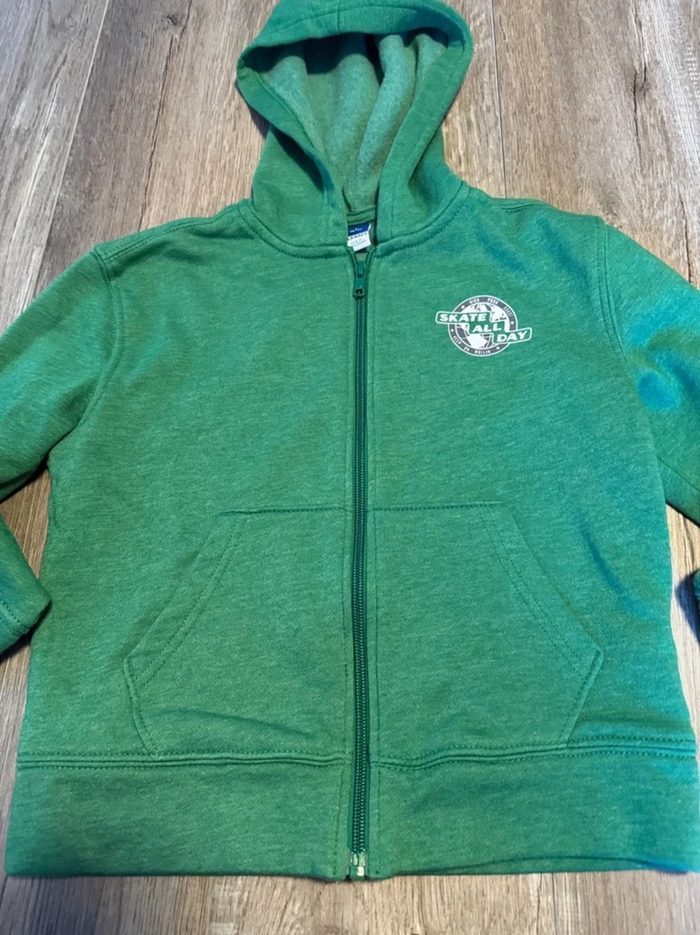 Old Navy Green Hooded Zip-Up Sweatshirt with Skate Graphic